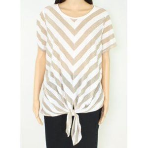 INC Women's Knit Metallic Top White & Gold size L